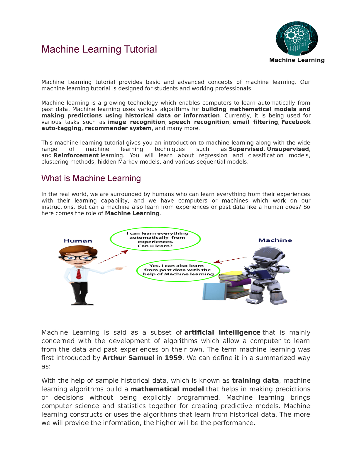 Machine Learning Introduction - Machine Learning Tutorial Machine ...