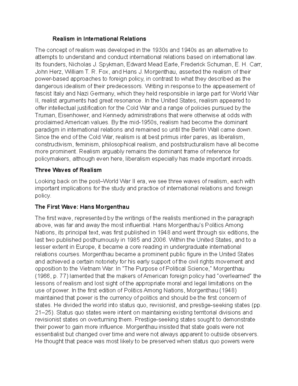 Realism in International Relations - Its founders, Nicholas J. Spykman ...