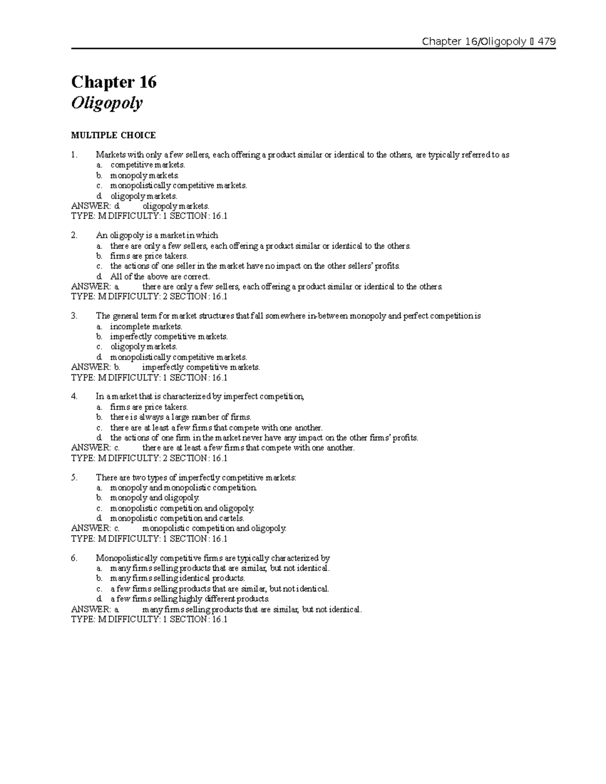 Chapter-16 sếv vxd srfsfsfvs - Chapter 16 Oligopoly MULTIPLE CHOICE ...