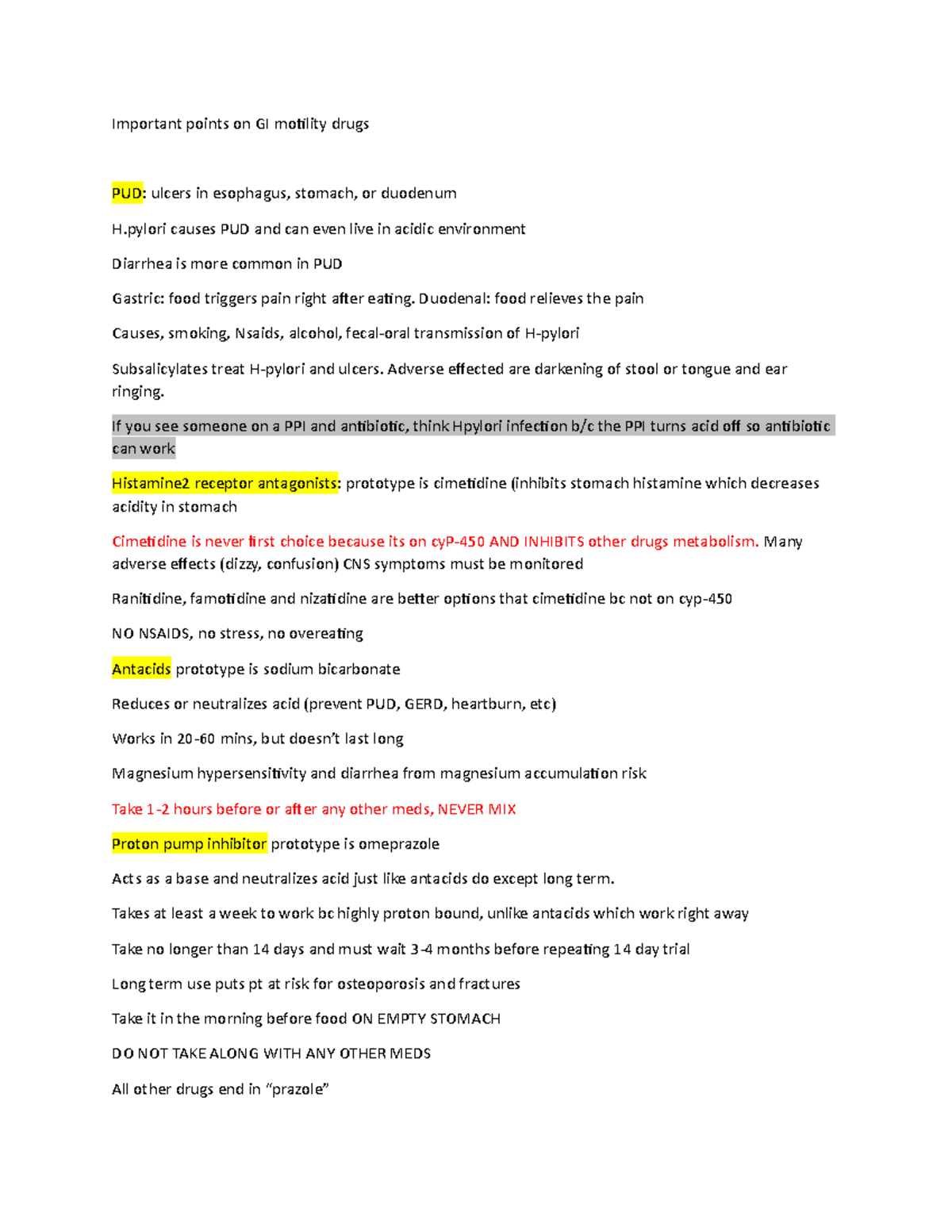 Important points on GI motility drugs (test 3) - Important points on GI ...