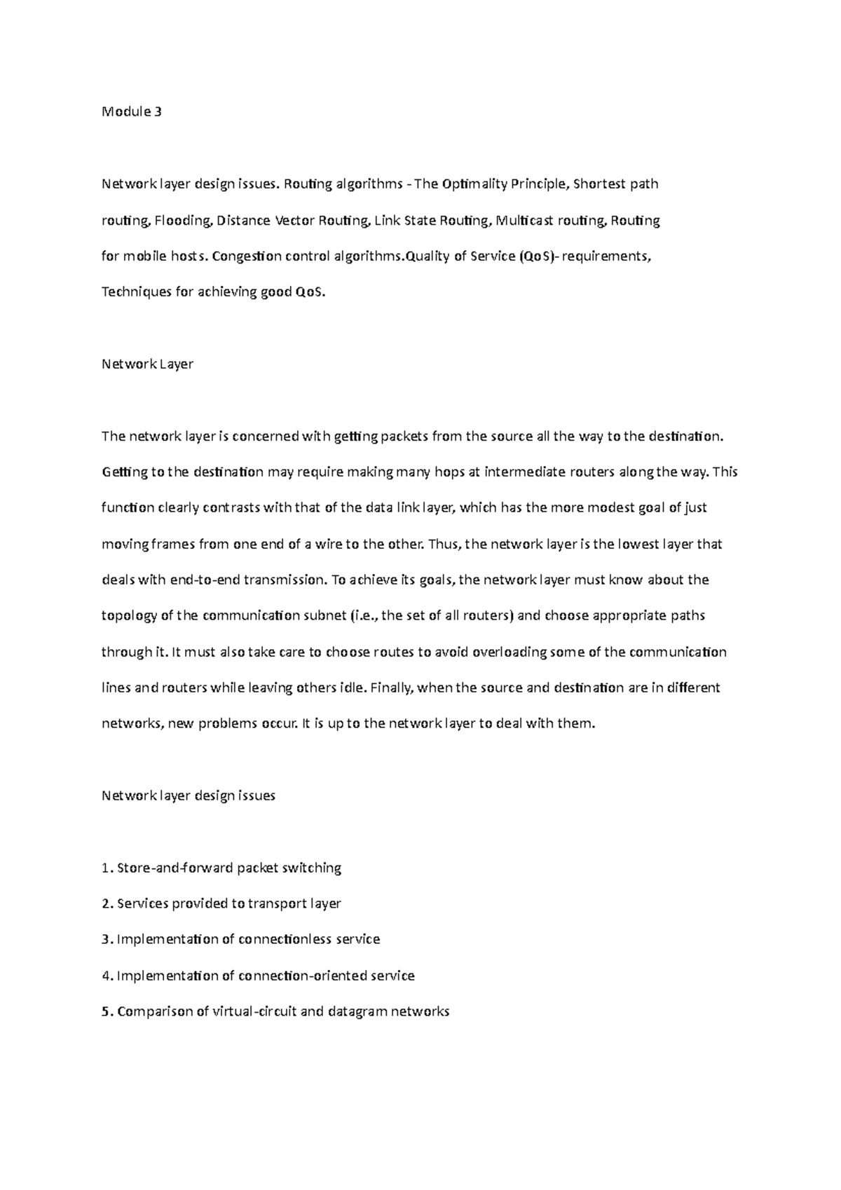 Module 3 - Module 3 Network layer design issues. Routing algorithms ...