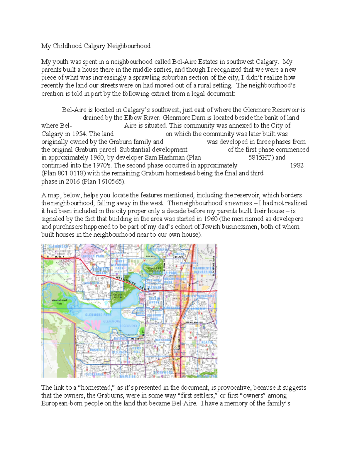 Assignment 1 example - My Childhood Calgary Neighbourhood My youth was ...