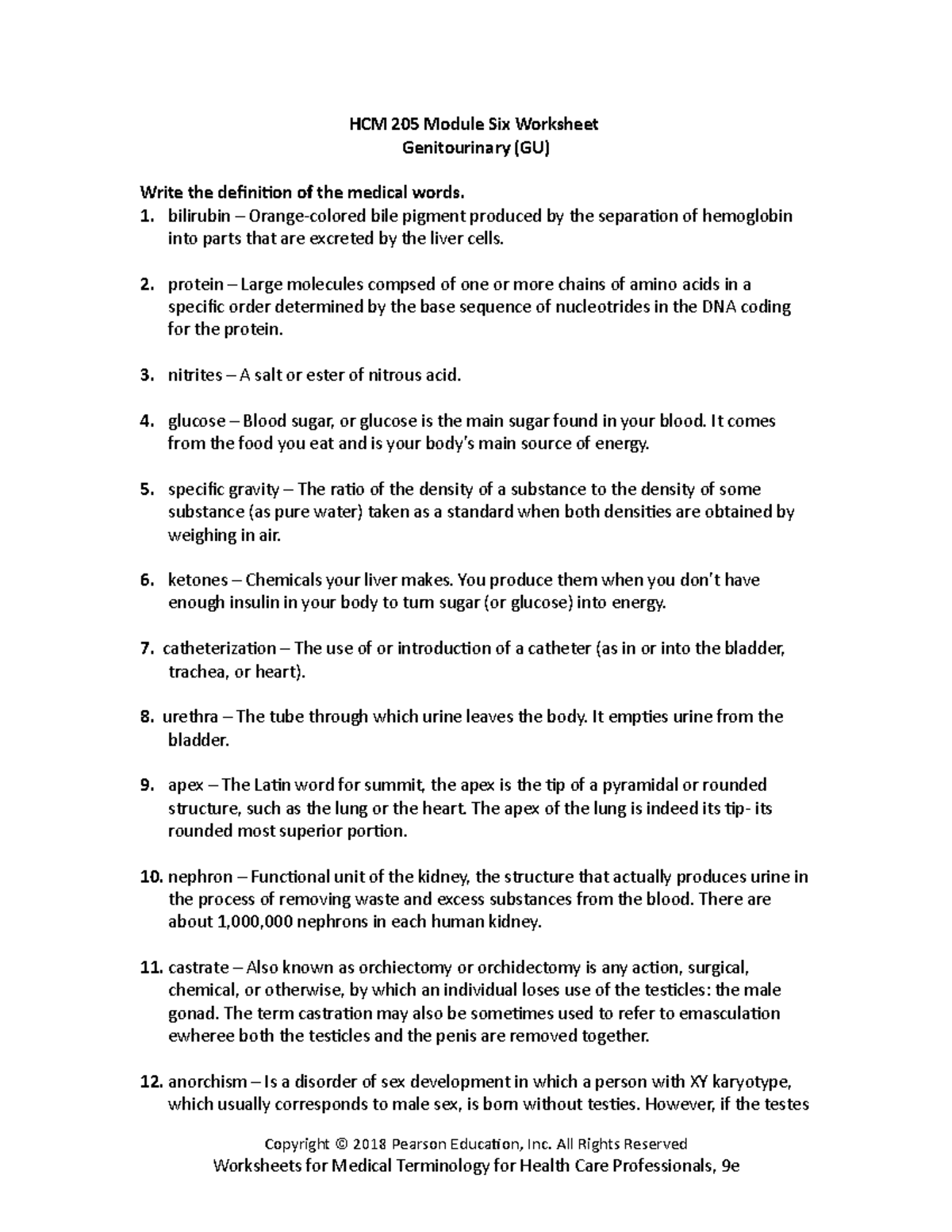 Hcm 205 Module Six Worksheet Hcm 205 Module Six Worksheet Genitourinary Gu Write The 5321