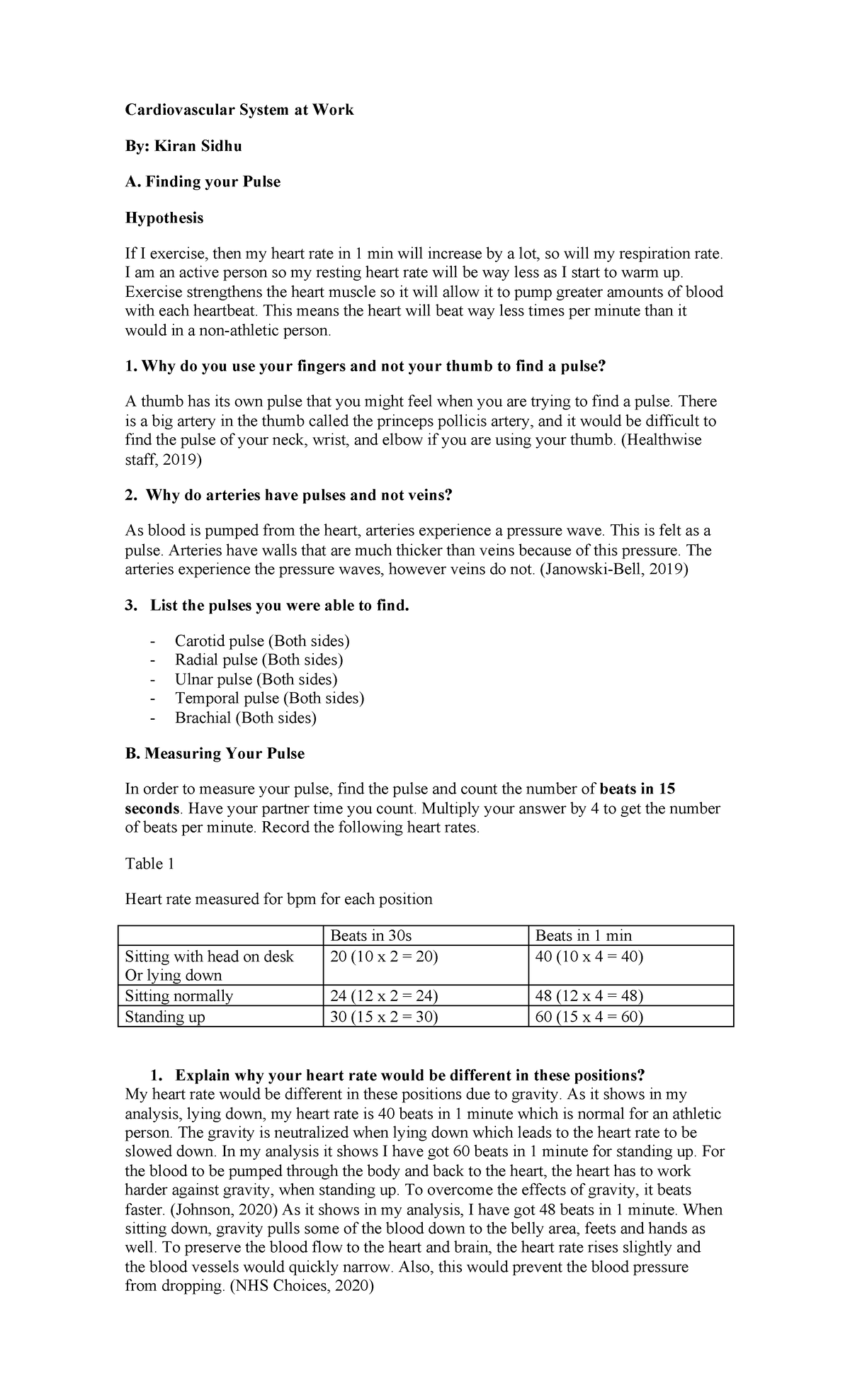 Cardiovascular System at Work lab - Cardiovascular System at Work By ...