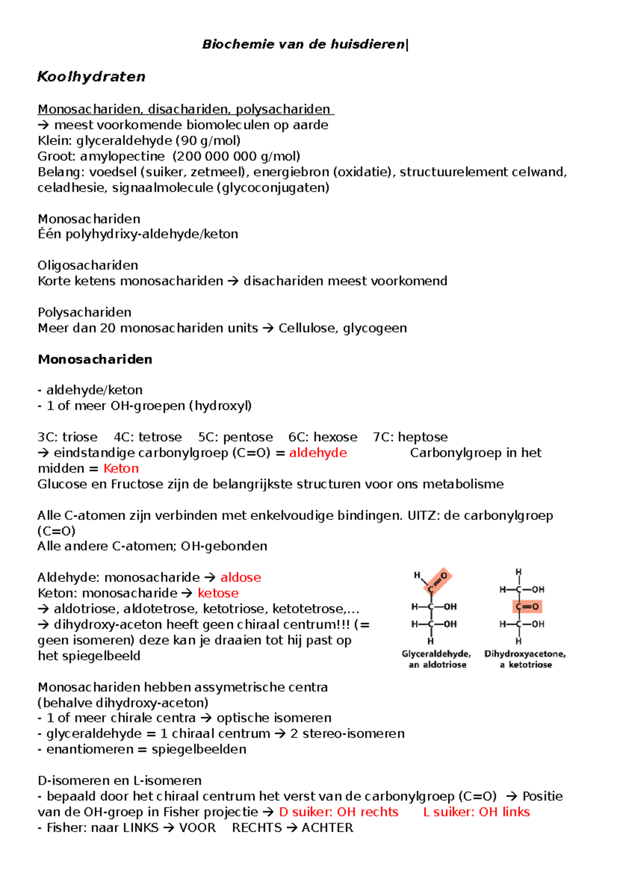 Biochemie 1: Koolhydraten - Biochemie Van De Huisdieren| Koolhydraten ...