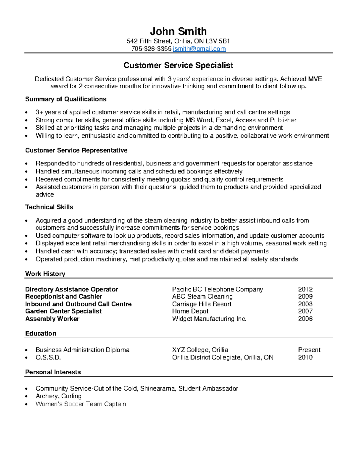 strong-student-functional-resume-john-smith-542-fifth-street-orillia