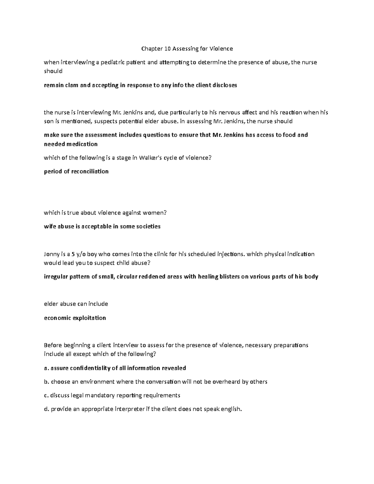Chapter 10 Assessing for Violence - Chapter 10 Assessing for Violence ...