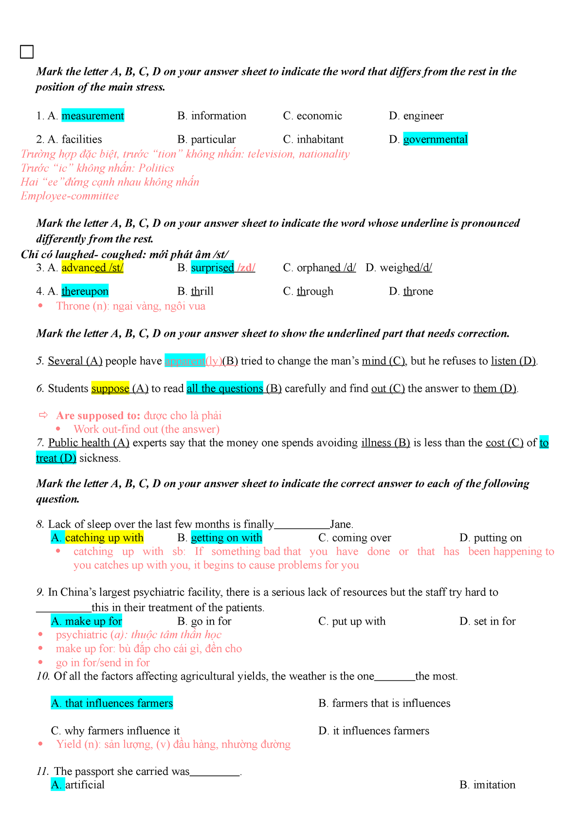 Đề Thi 50 Câu - Practice - Mark The Letter A, B, C, D On Your Answer ...