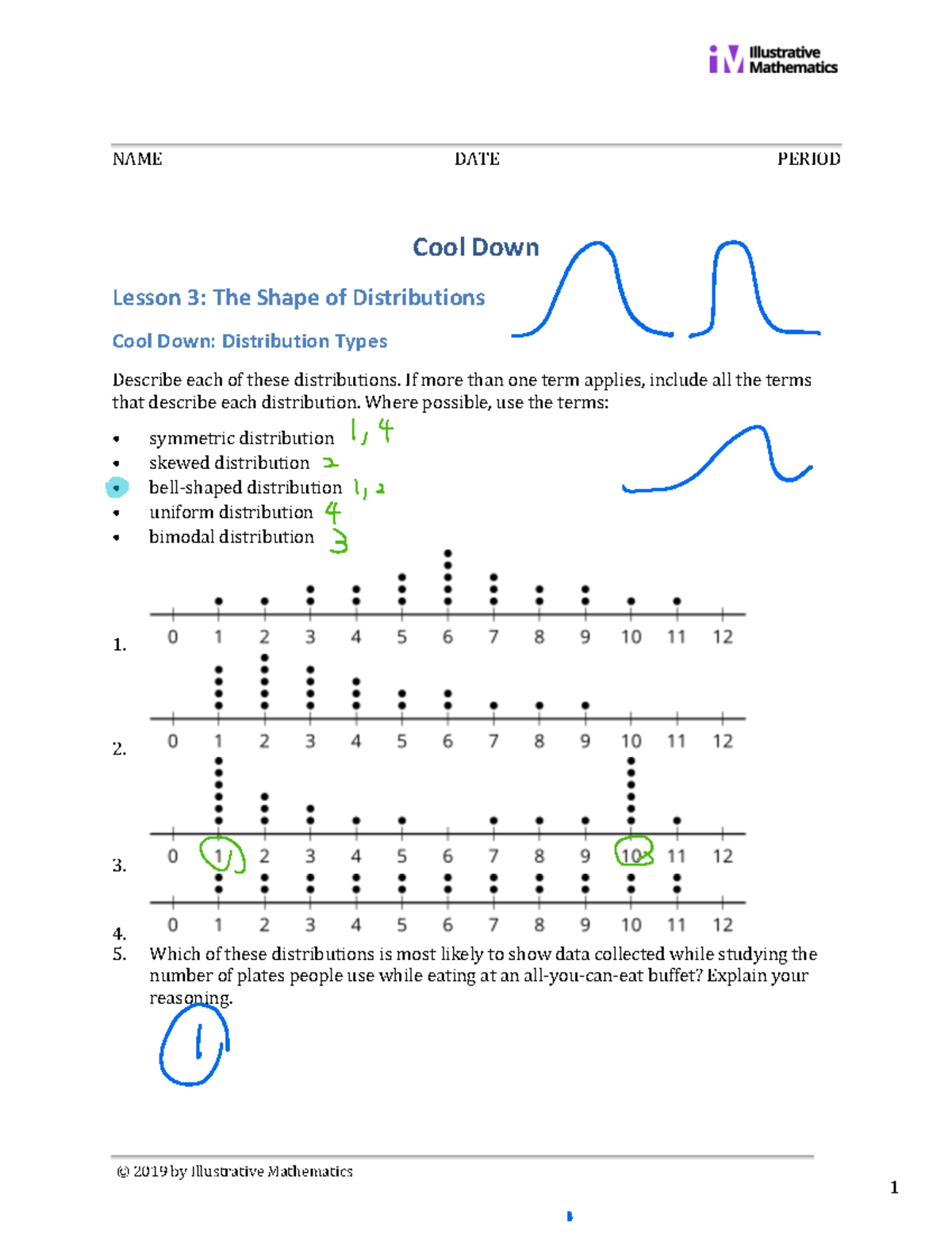 Algebra 1 1 4 Lesson cool down - NAME DATE PERIOD © 2019 by ...