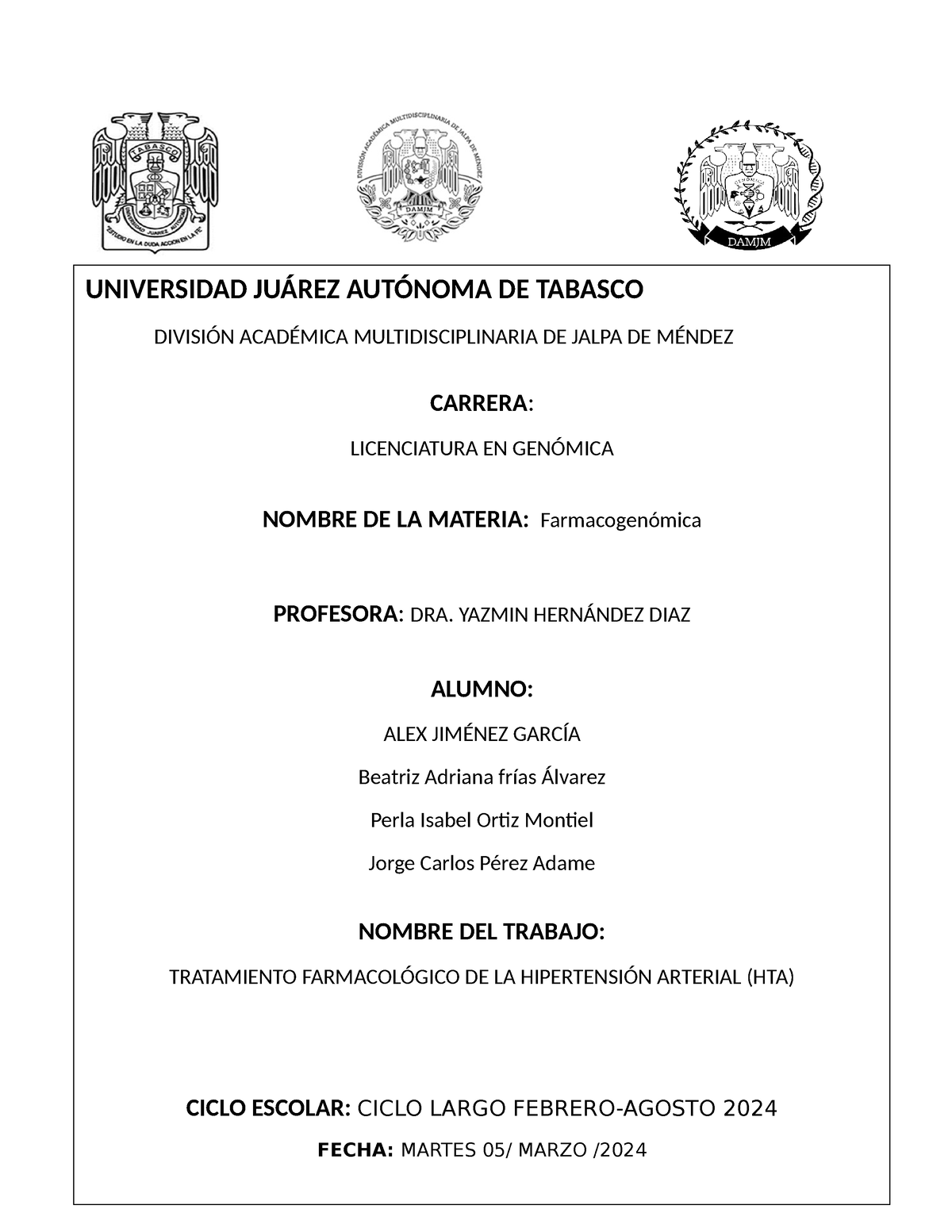 Tratamiento Farmacológico De La Hipertensión Arterial Hta 1 Universidad JuÁrez AutÓnoma De