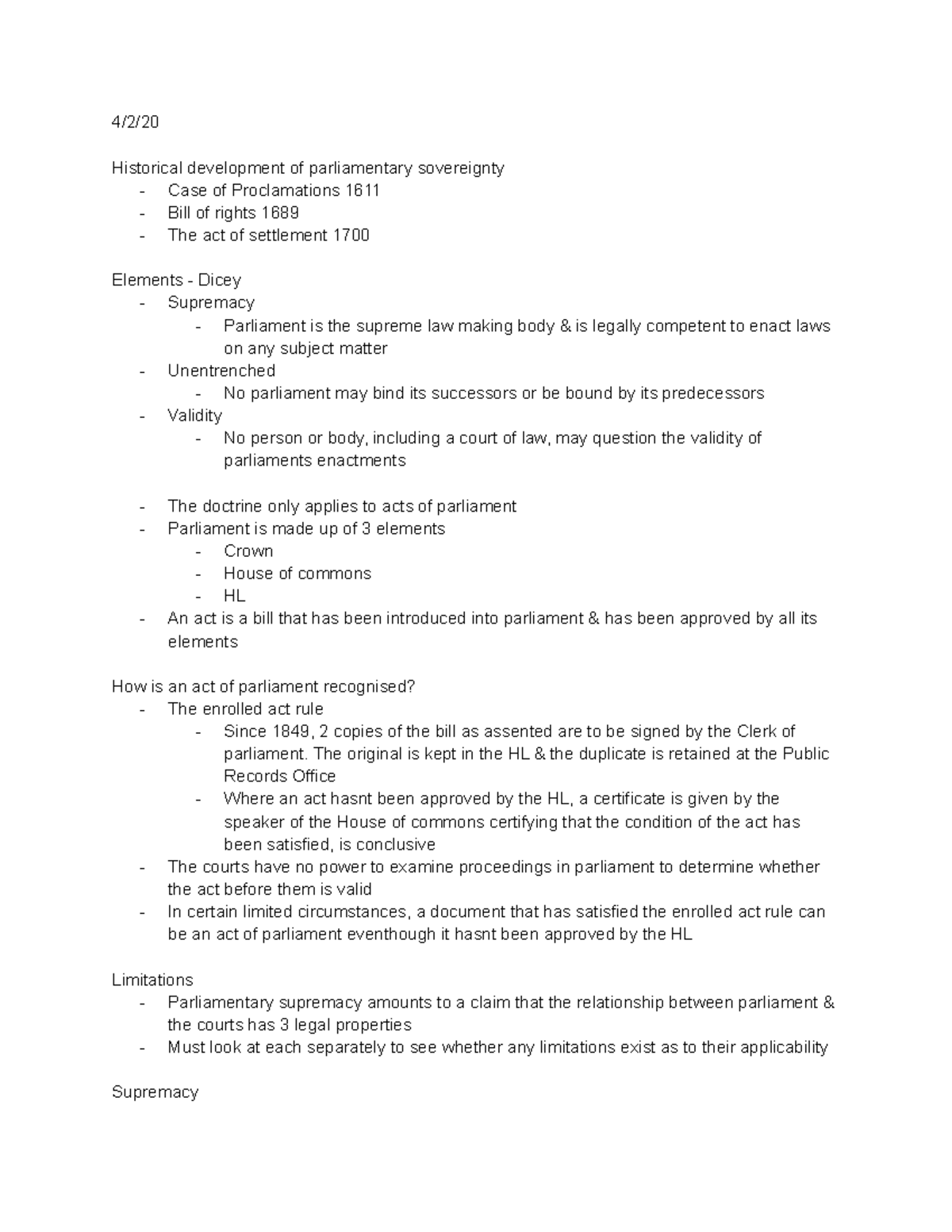 Parliamentary Supremacy - 4/2/ Historical development of parliamentary ...