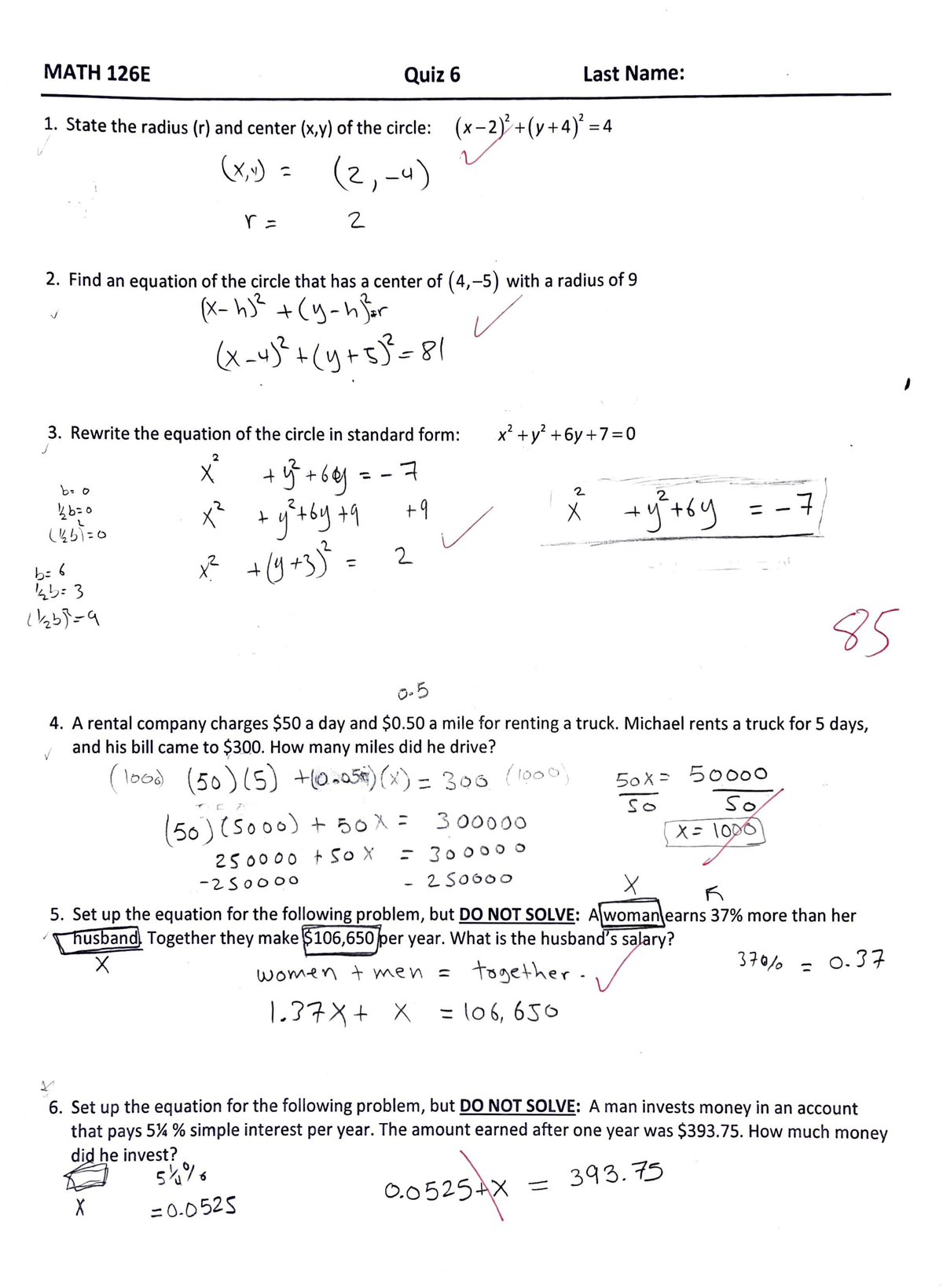 Math 126 quiz 6 - Precalculus I math 126 Quizzes - MATH 126E Quiz6 Last ...