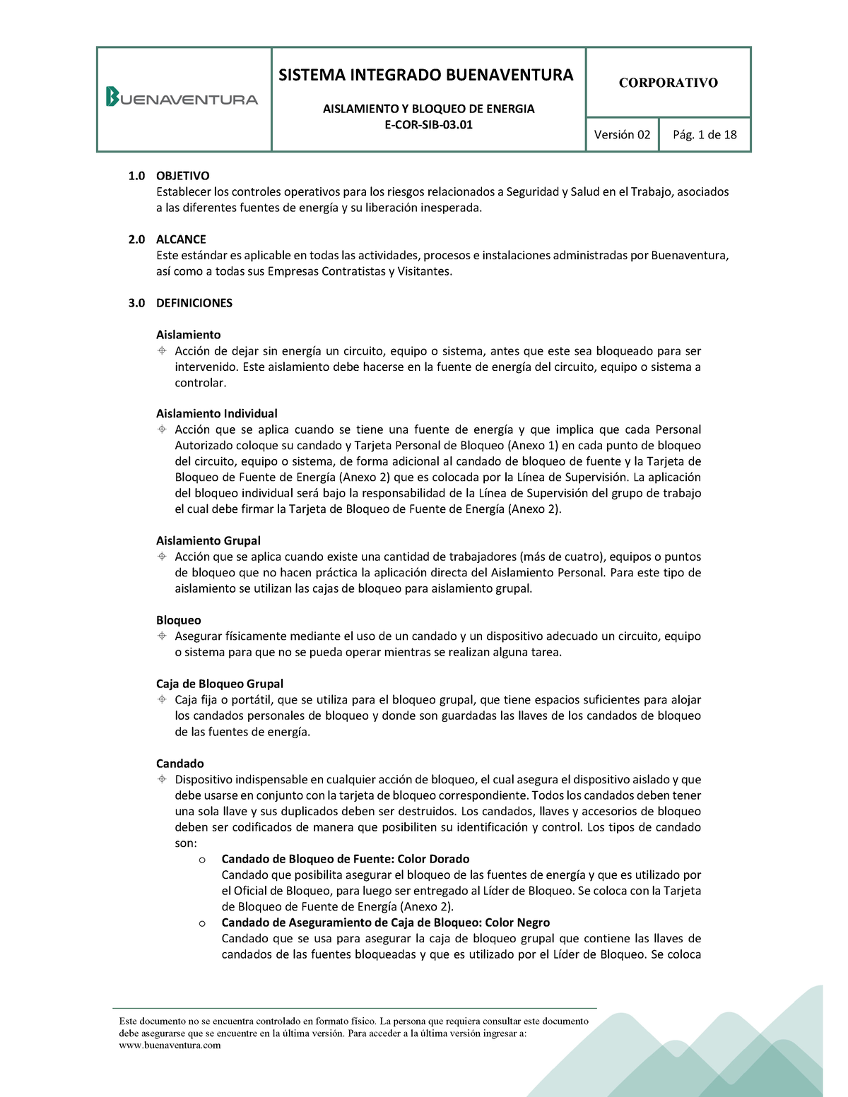 E-COR-SIB-03.01 Aislamiento Y Bloqueo De Energia -V02 - AISLAMIENTO Y ...