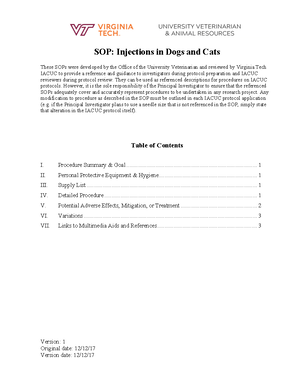 SOP for Administration IV Injection 