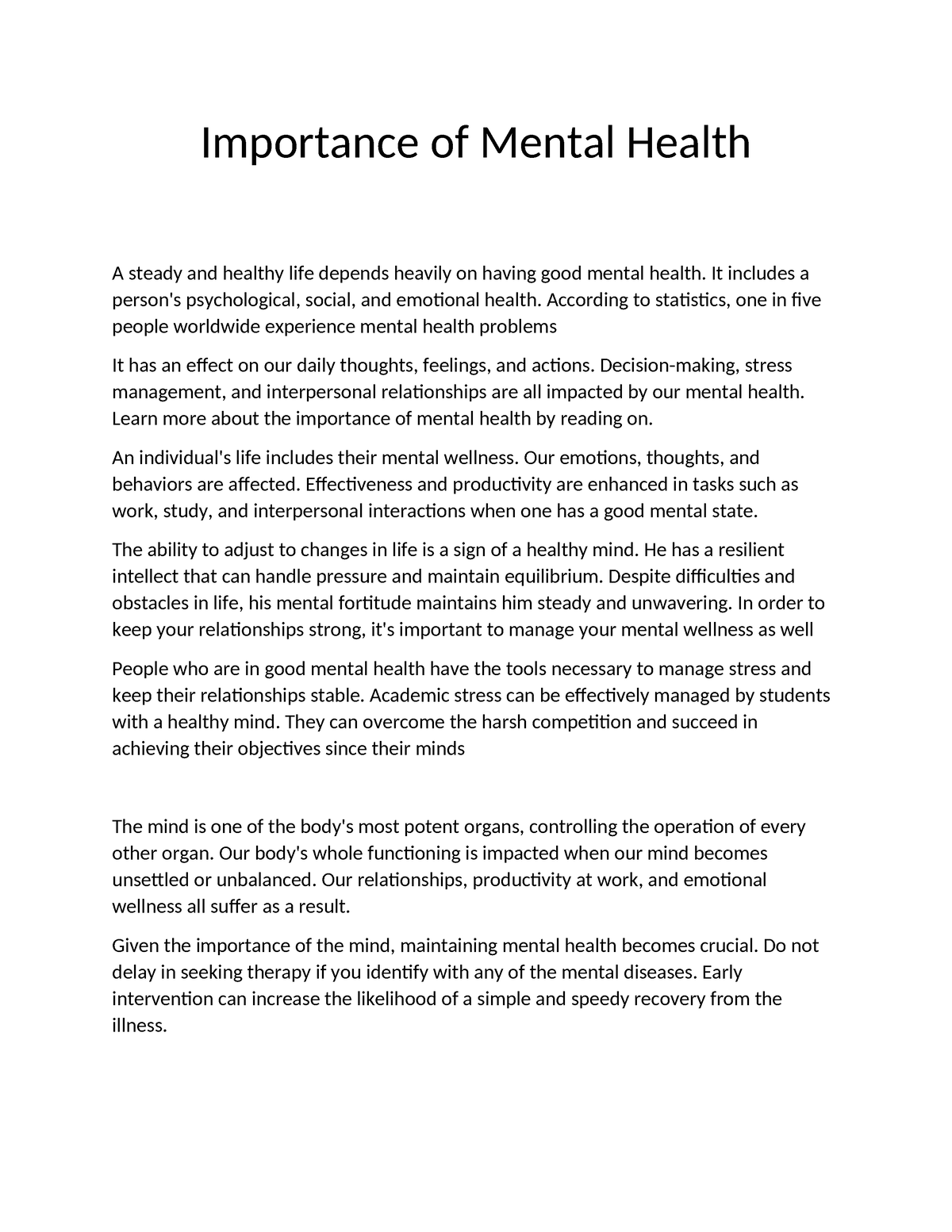 Importance of Mental Health - It includes a person's psychological ...