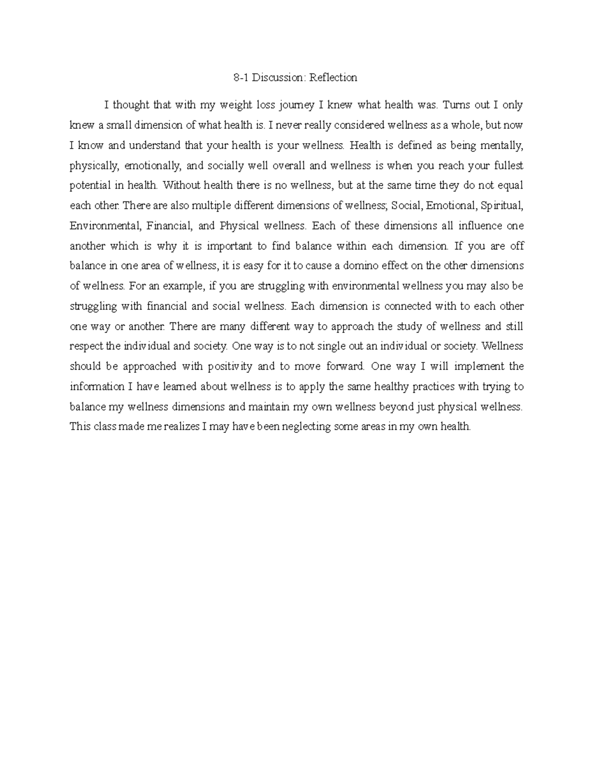 81 Discussion Reflection Discussion Reflection I thought that with my weight loss journey I