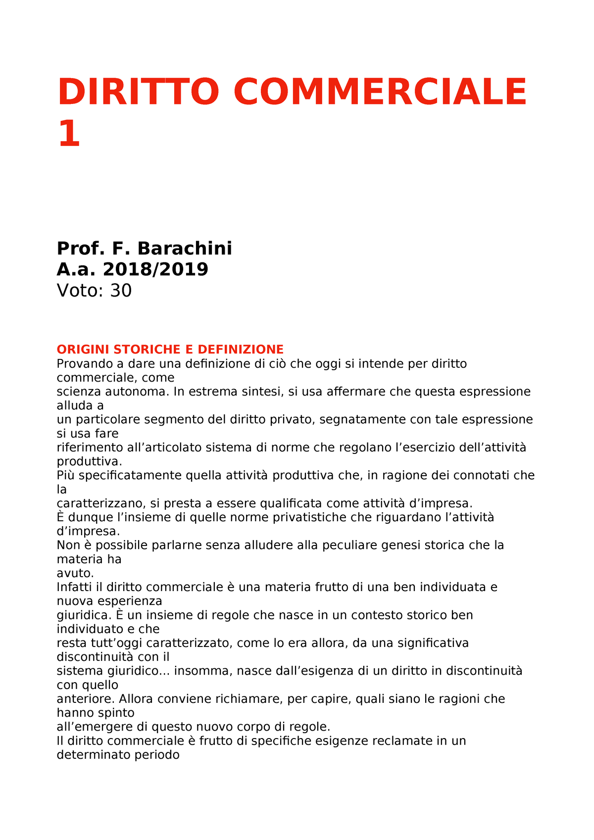 Diritto Commerciale 1 - Parte 1 - DIRITTO COMMERCIALE 1 Prof. F ...