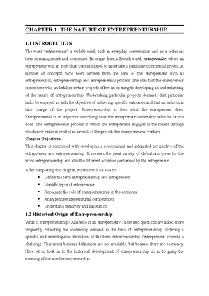 Entre chapter 1 - CHAPTER 1: THE NATURE OF ENTREPRENEURSHIP 1 ...