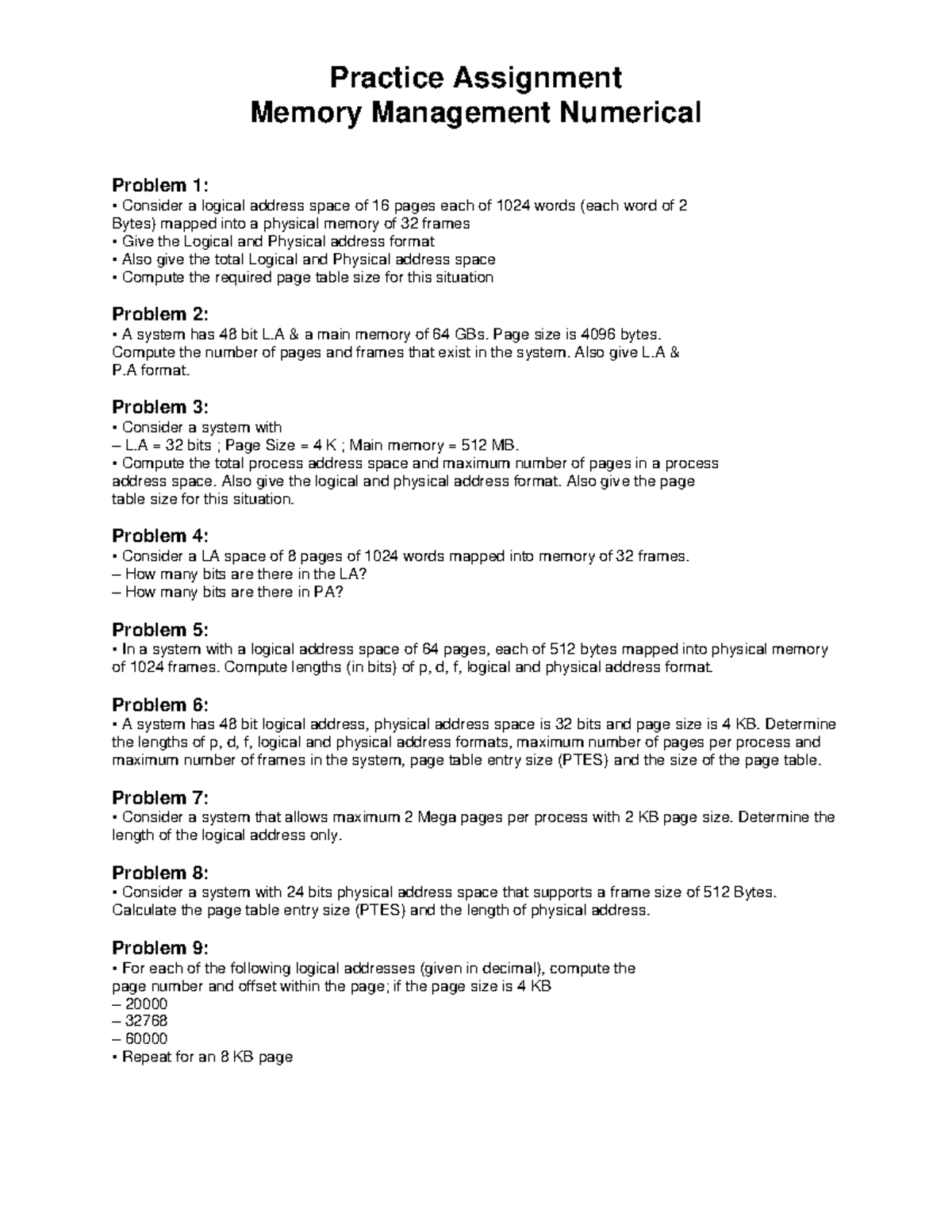 Memory Questions - Practice Assignment Memory Management Numerical ...