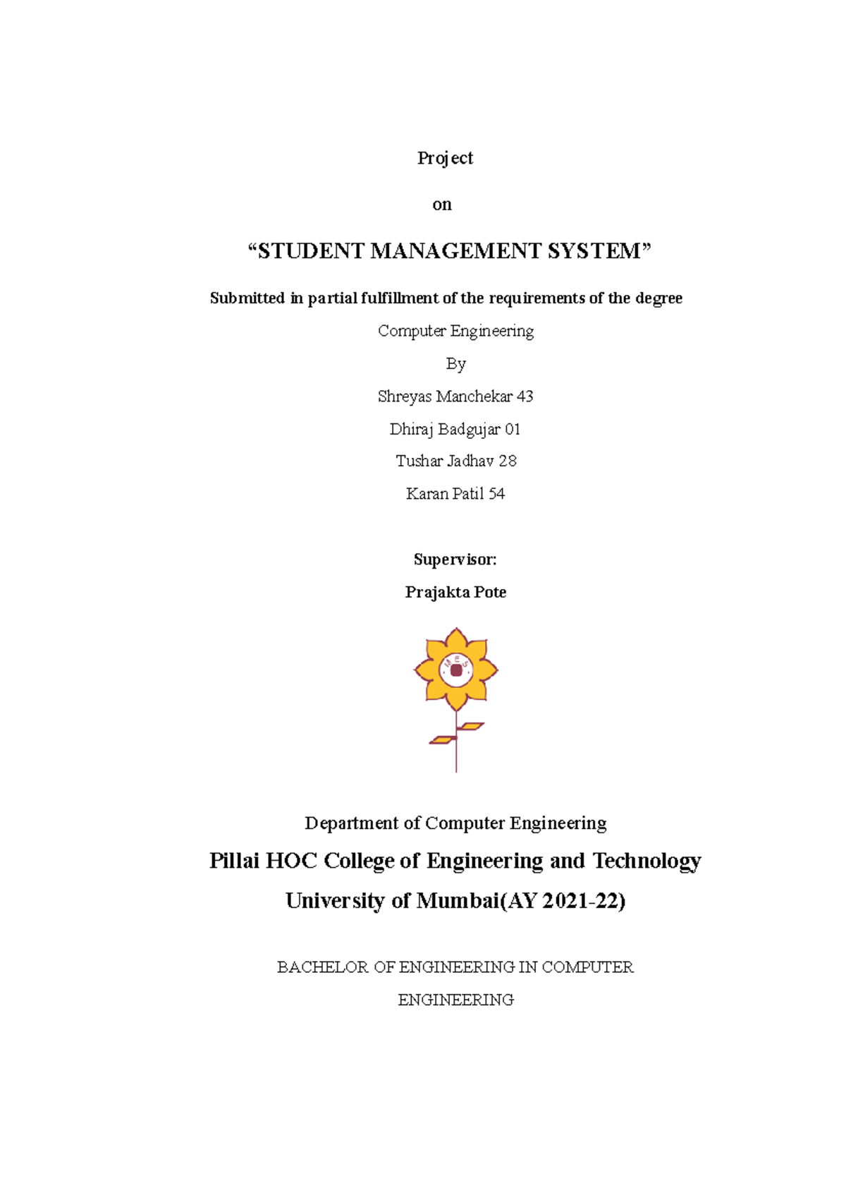 G03 SMS report newfcvx - Project on “STUDENT MANAGEMENT SYSTEM ...