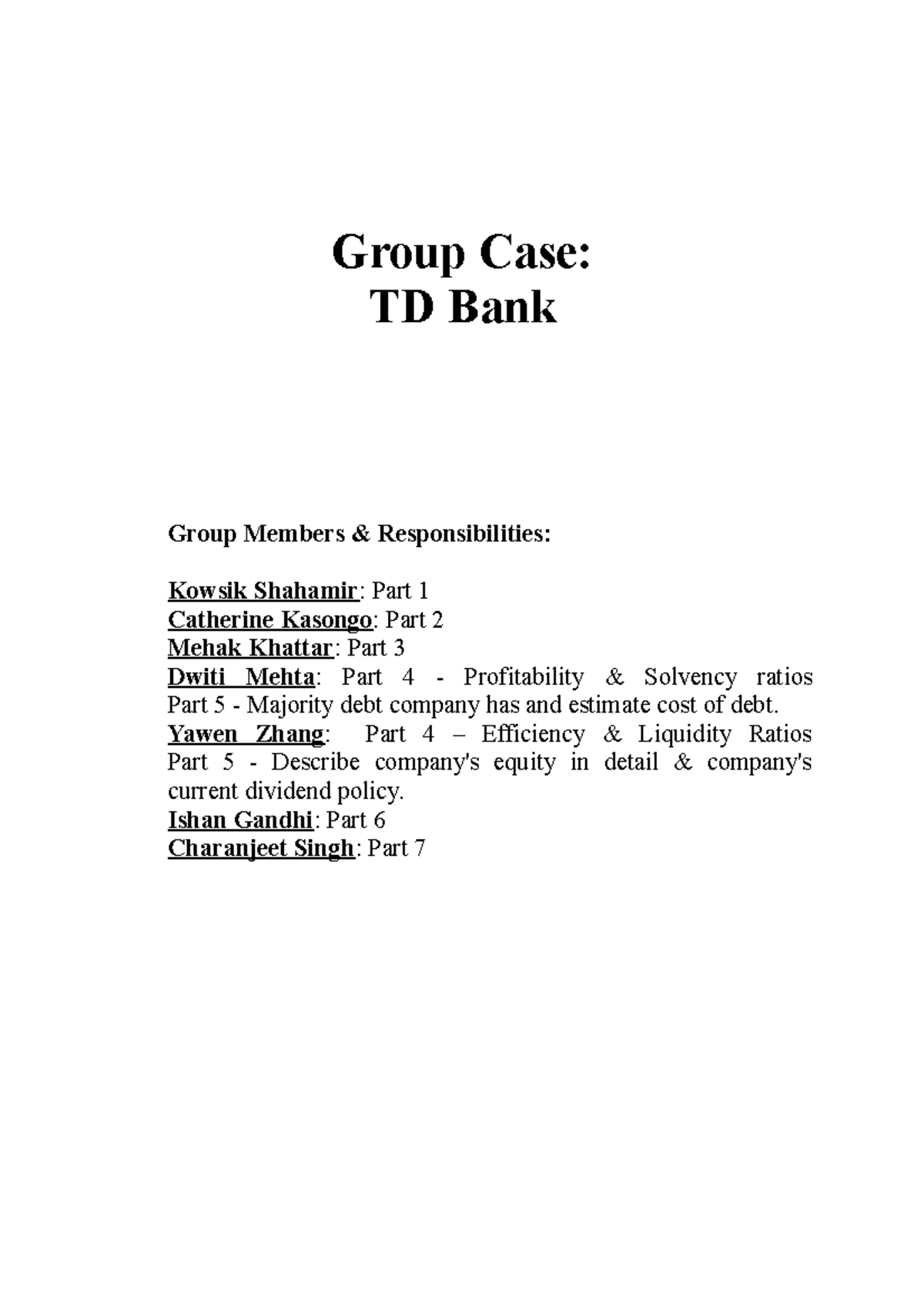 group-project-td-group-case-td-bank-group-members-responsibilities