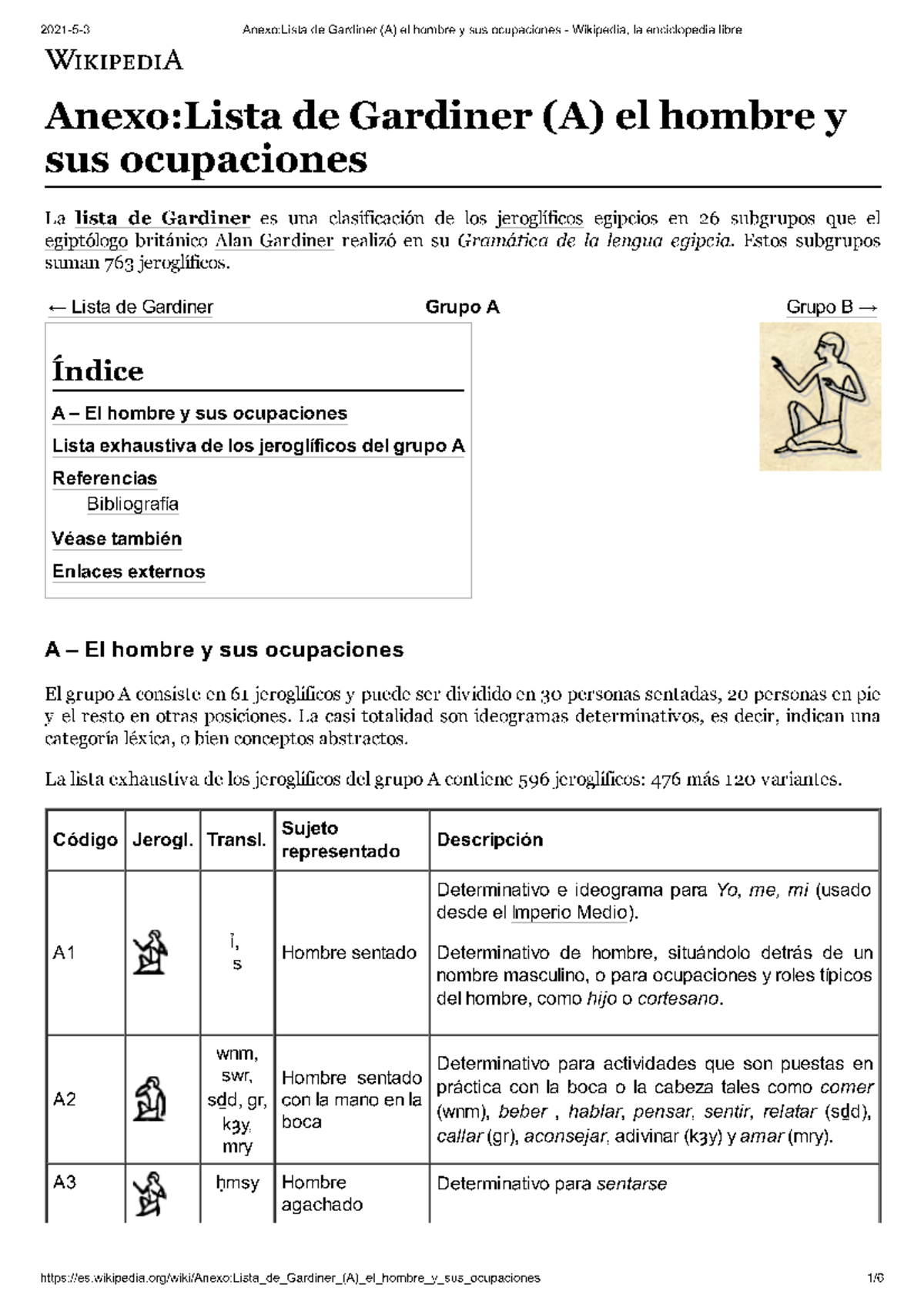 Anexo Lista de Gardiner A el hombre y Historia Antigua Studocu