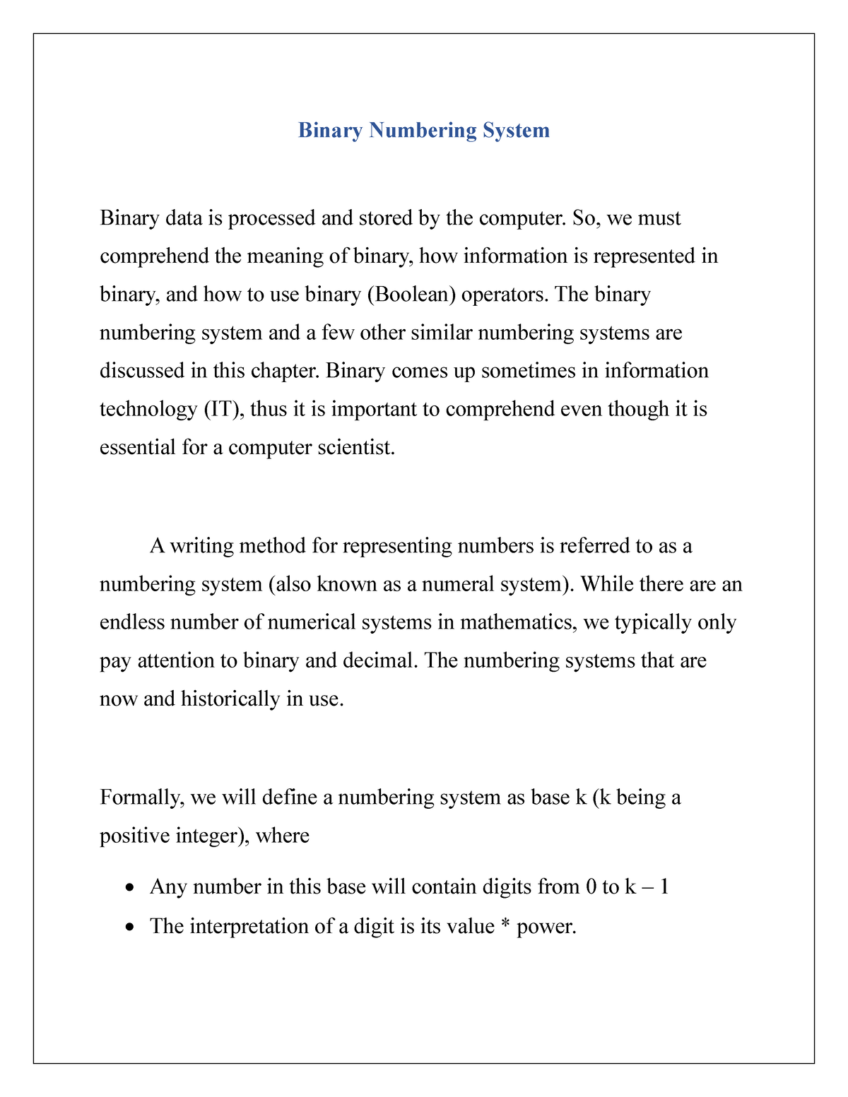 binary number system short essay