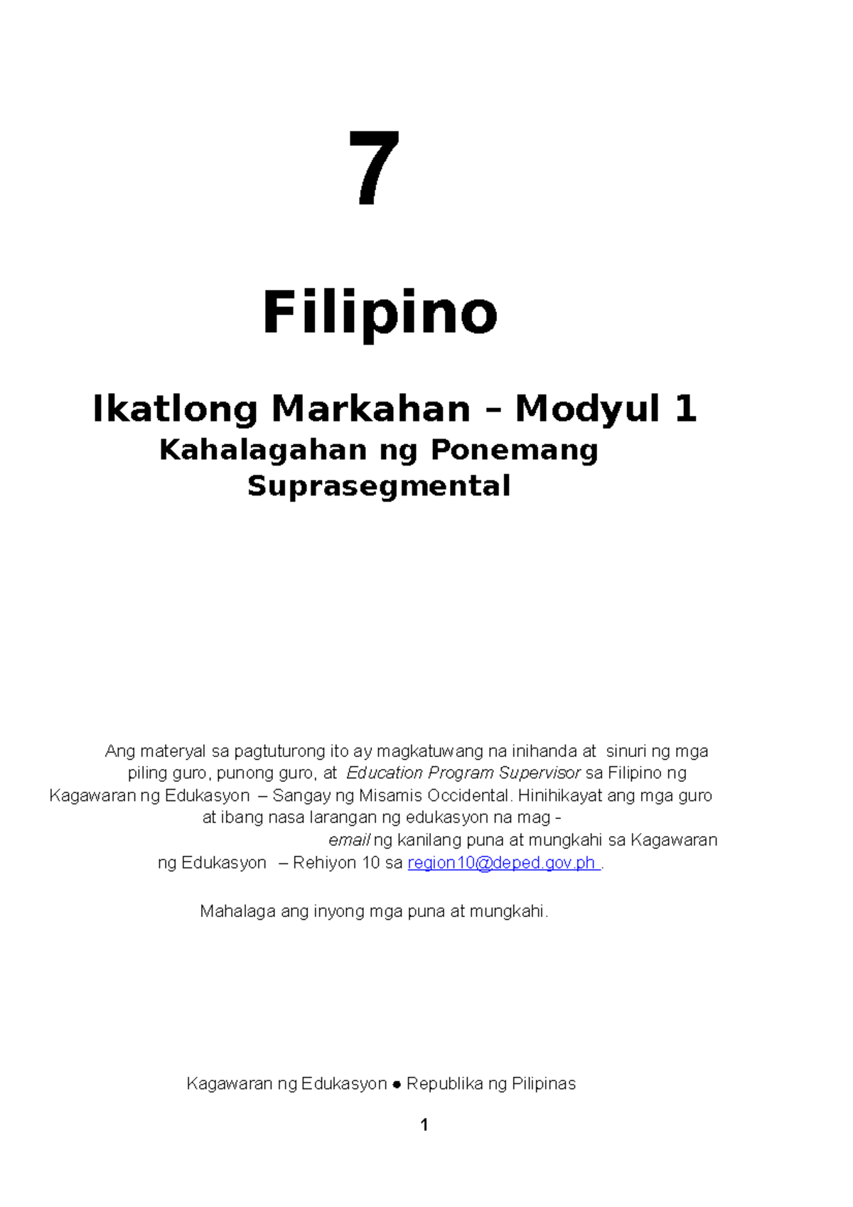 Filipino 7 Q3 M1 Kahalagahan Ng Ponemang Suprasegmental - 7 Filipino ...