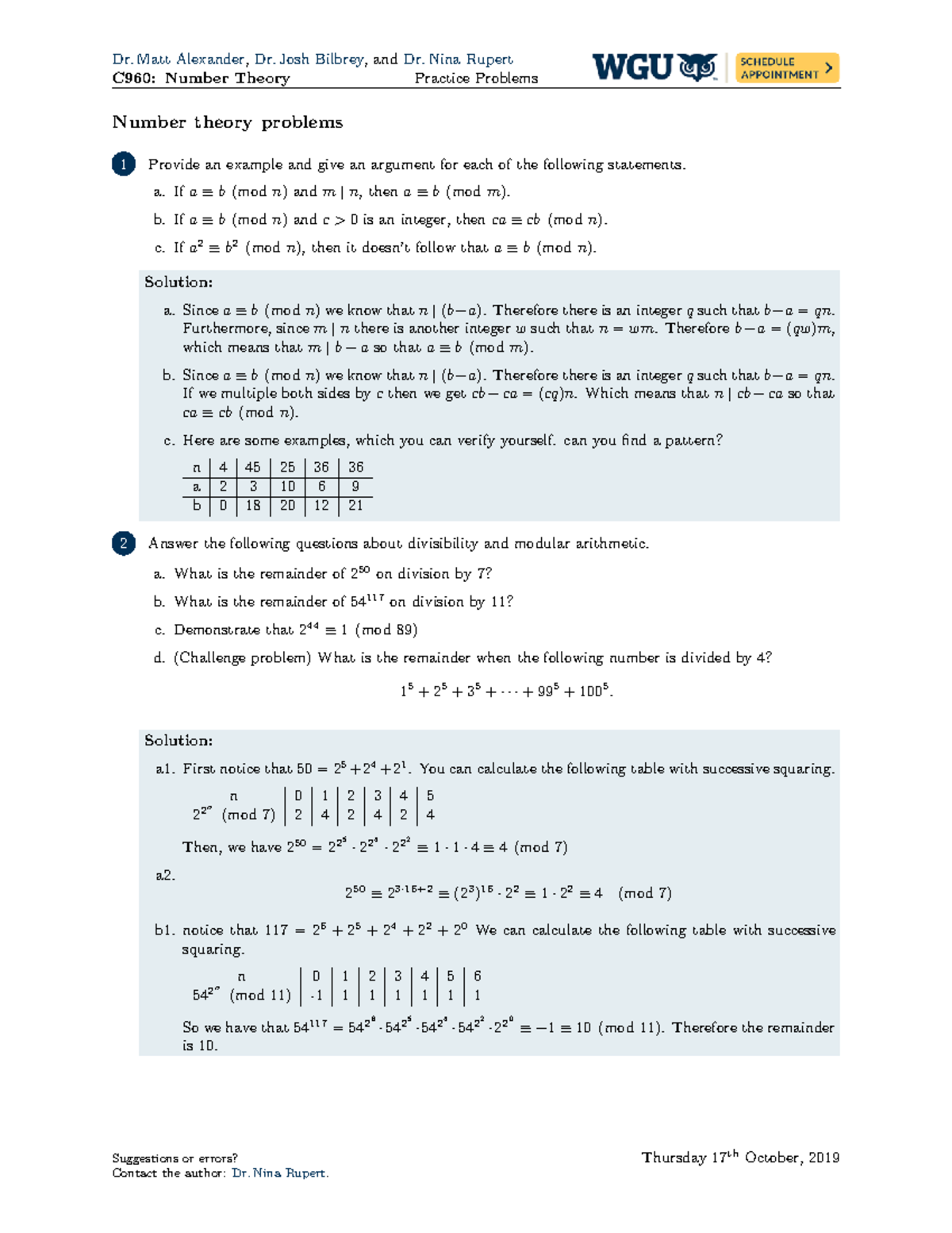 C960 NT Solutions - Discrete Mathematics 2 C960 Number Theory Problems ...