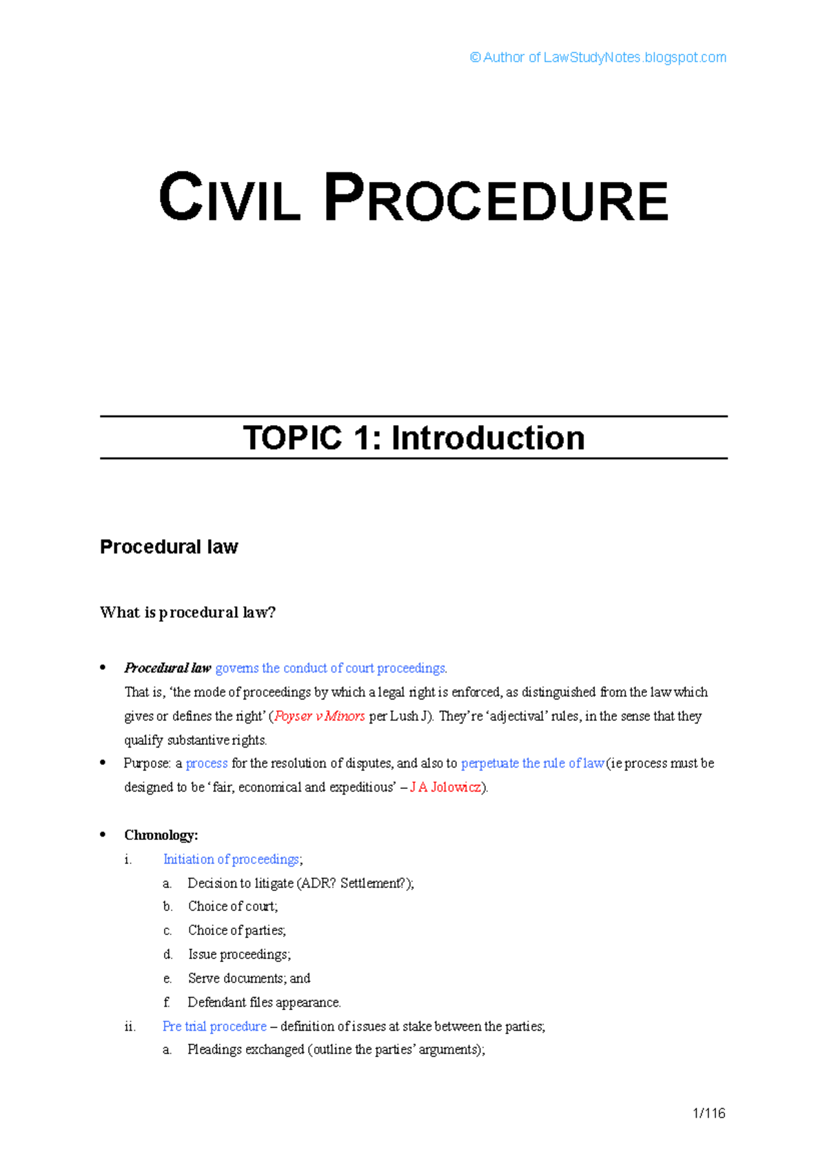 LAW5104 Civil Procedure - CIVIL PROCEDURE TOPIC 1: Introduction ...