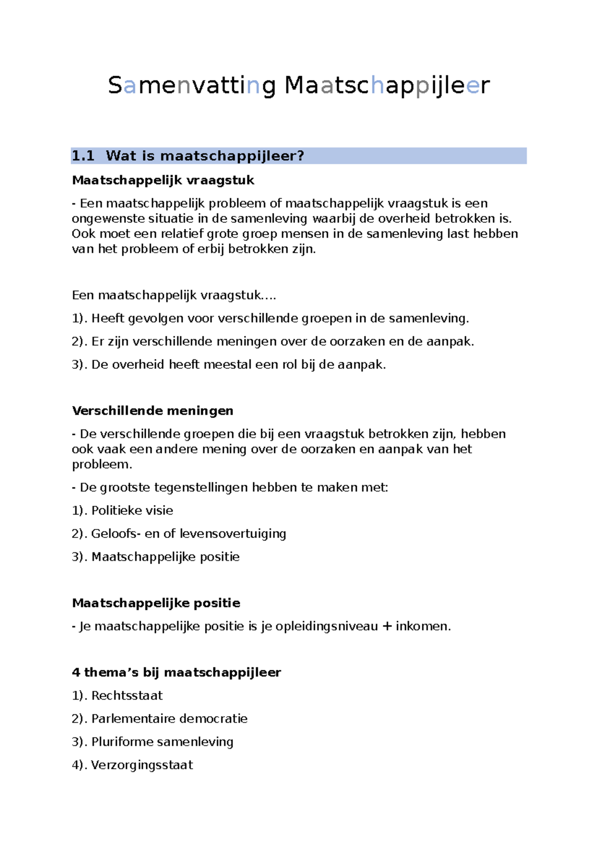 Samenvatting Maatschappijleer Leerjaar 4 - Samenvatting ...