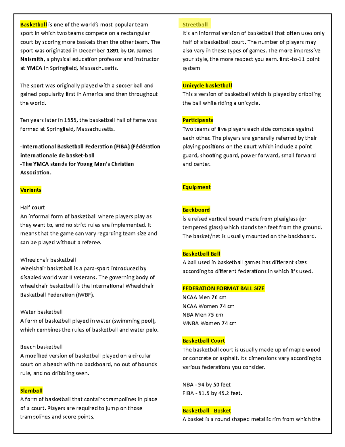 Fundamentals OF Sports AND Games Baskeball - Basketball is one of the ...