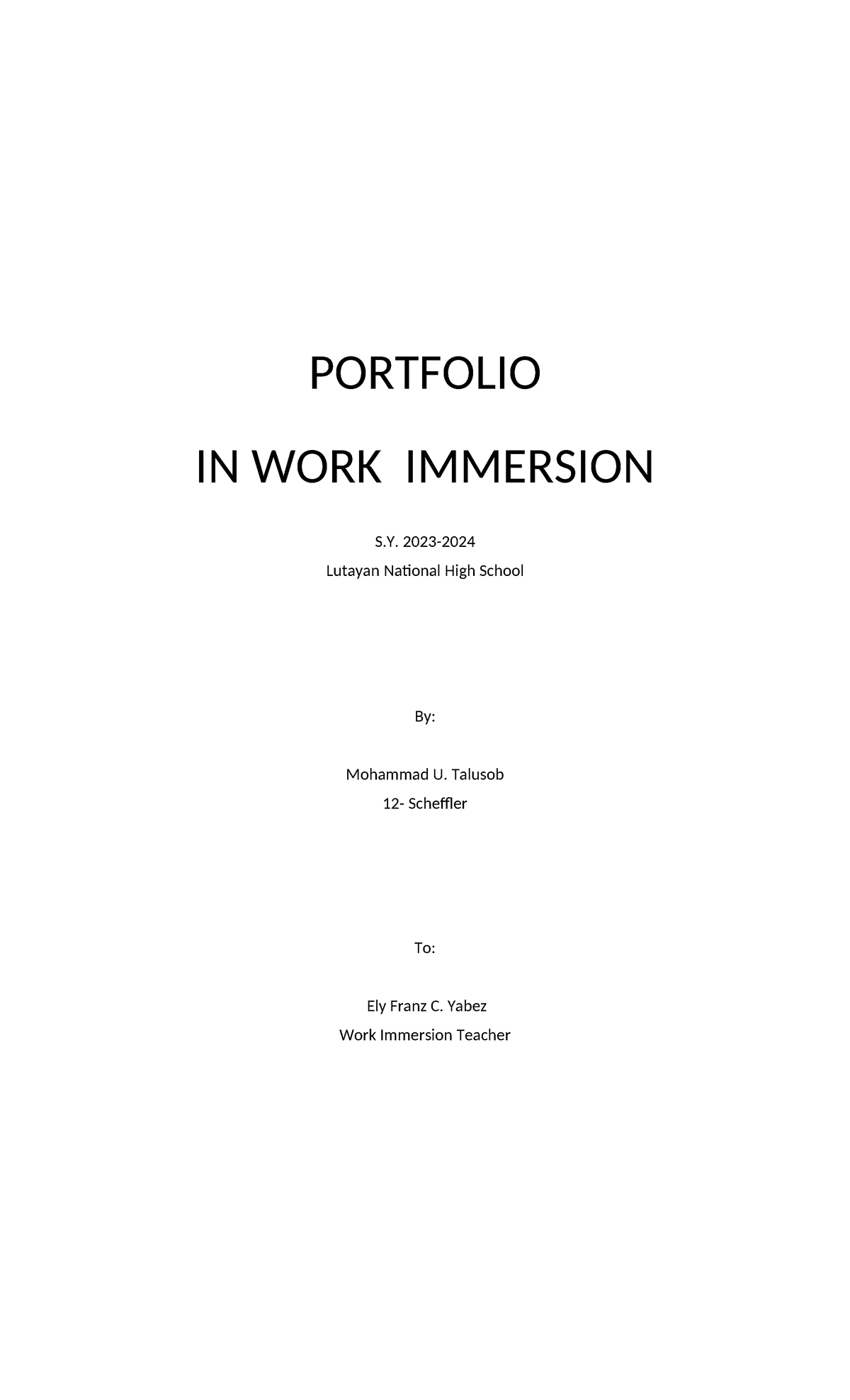 LUMANGGAL-portfolio - Practice Teaching - PORTFOLIO IN WORK IMMERSION S ...