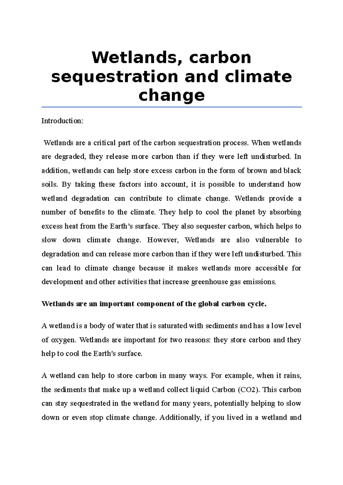 Wetlands, carbon sequestration and climate change - Wetlands, carbon ...