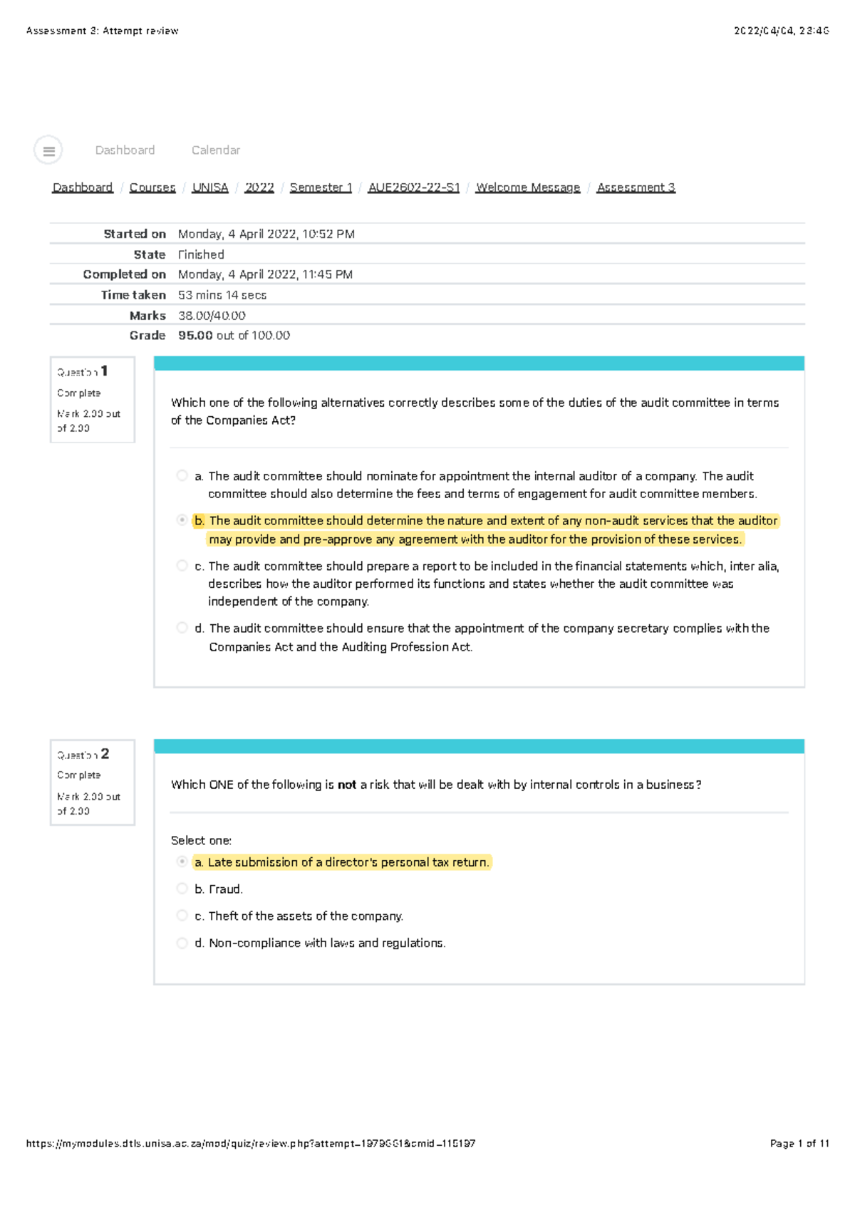 Aue2602 ass3 - Assessment - Question 1 Complete Mark 2 out of 2 ...