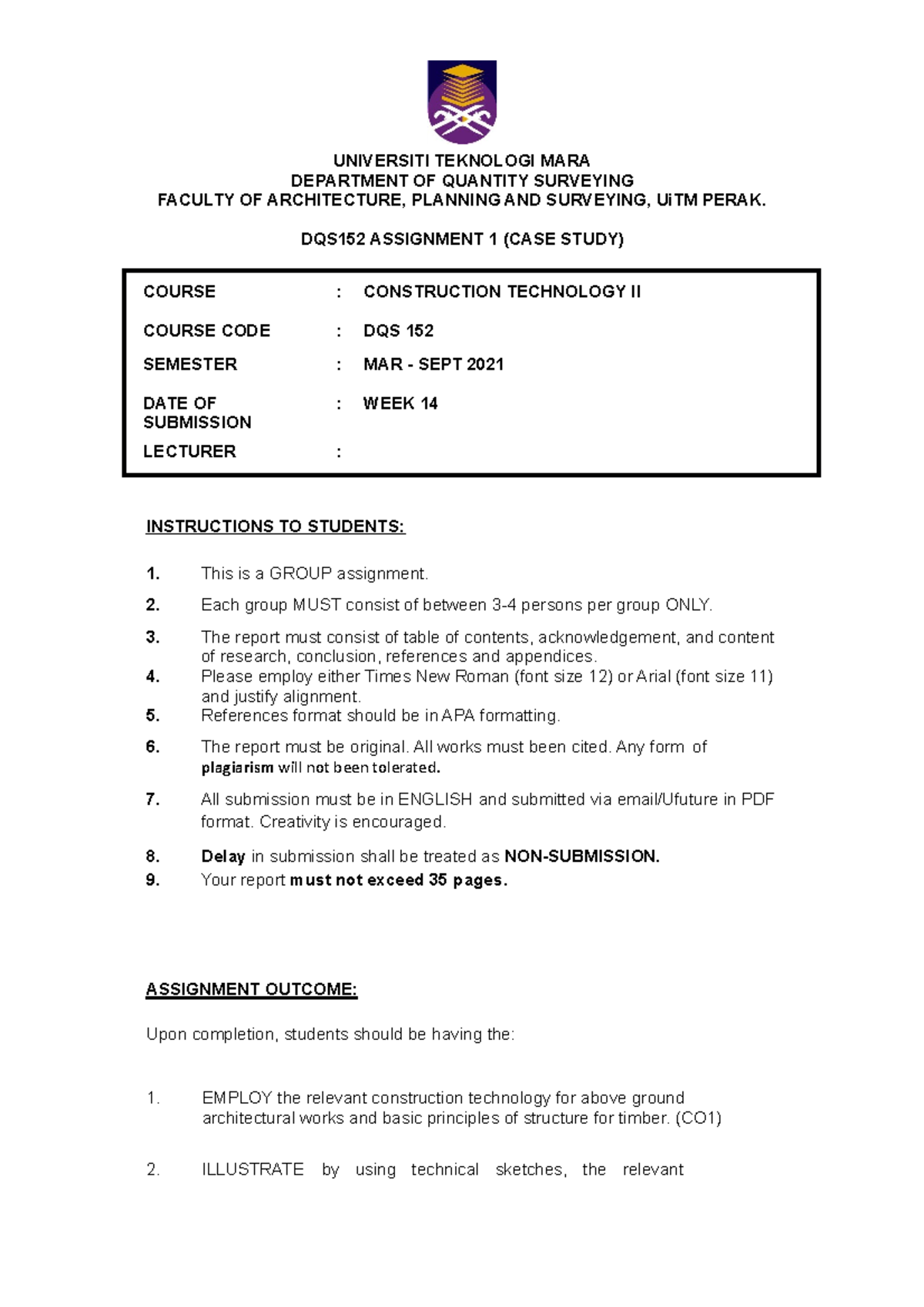 DQS152 2021 - Assignment 1 (Case Study) - UNIVERSITI TEKNOLOGI MARA ...