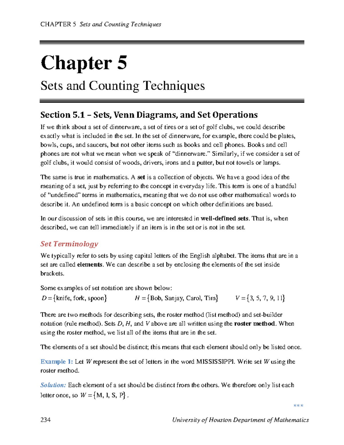 1324 Chapter 5 Lecture notes explaining Sets and Counting Techniques