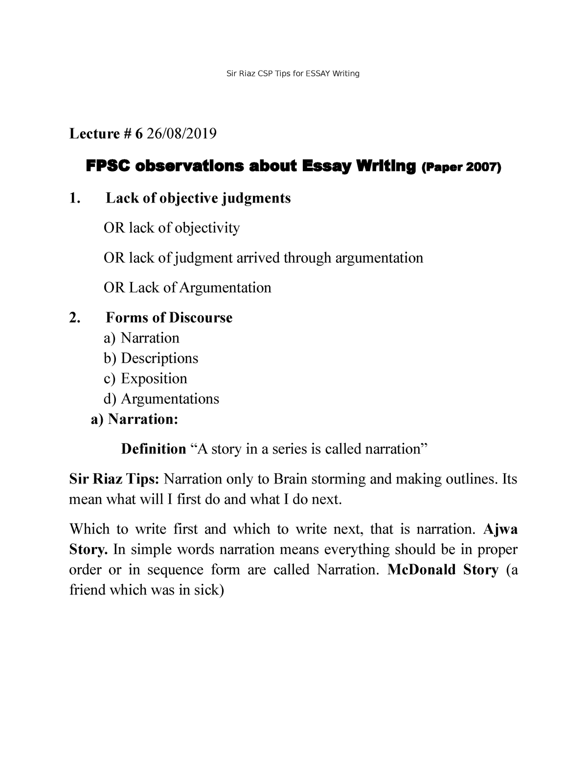 Sir Riaz CSP Tips for Essay Writing - Lecture # 6 26/08/ FPSC ...