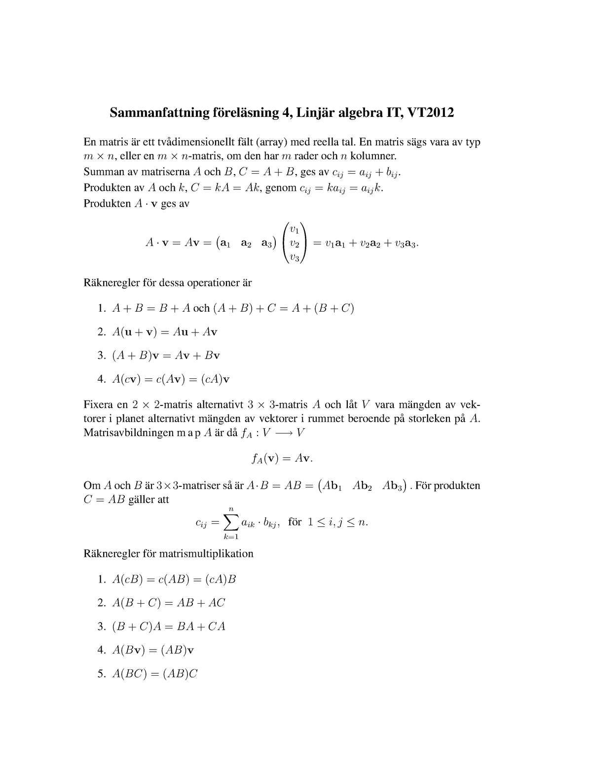 Sammary Sammanfattning 4 Linjar Algebra Studocu