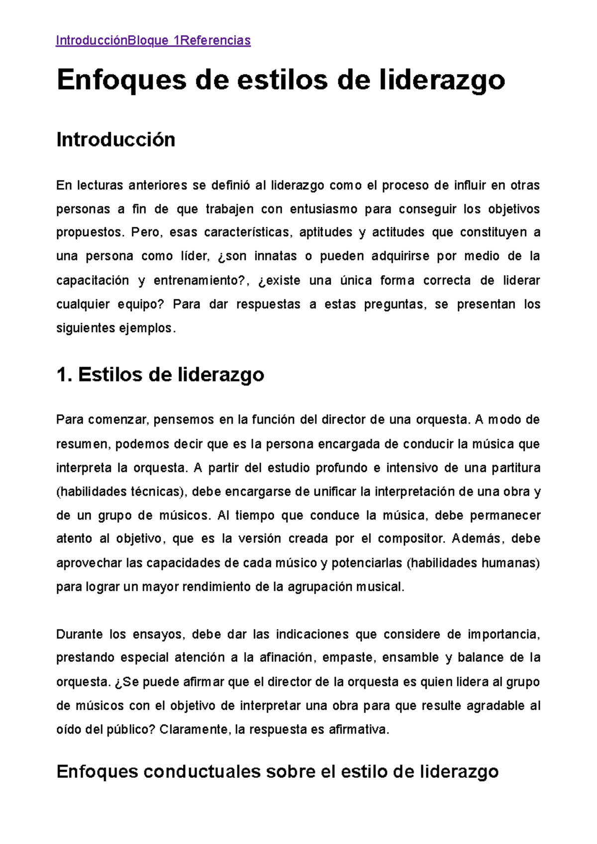 M1 L3 Apunte Introducciónbloque 1referencias Enfoques De Estilos De Liderazgo Introducción 8692