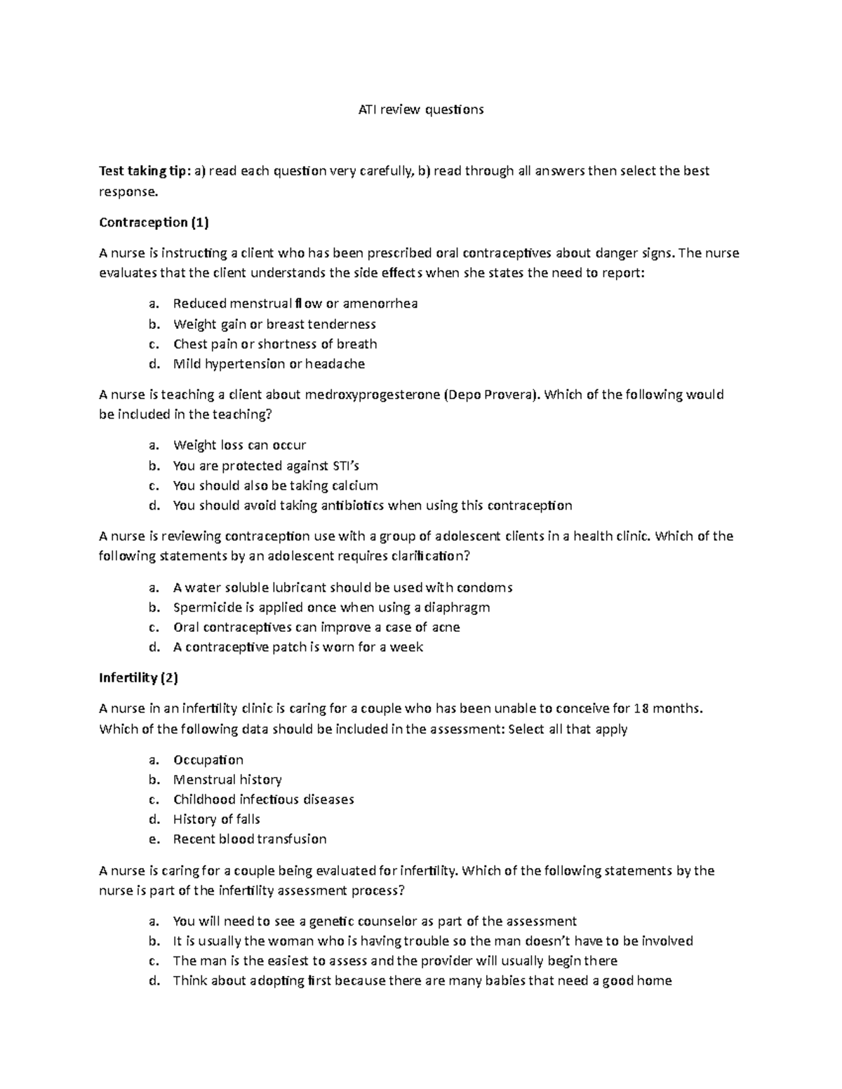 ATI review questions - sTUDY MATERIAAL - ATI review questions Test ...