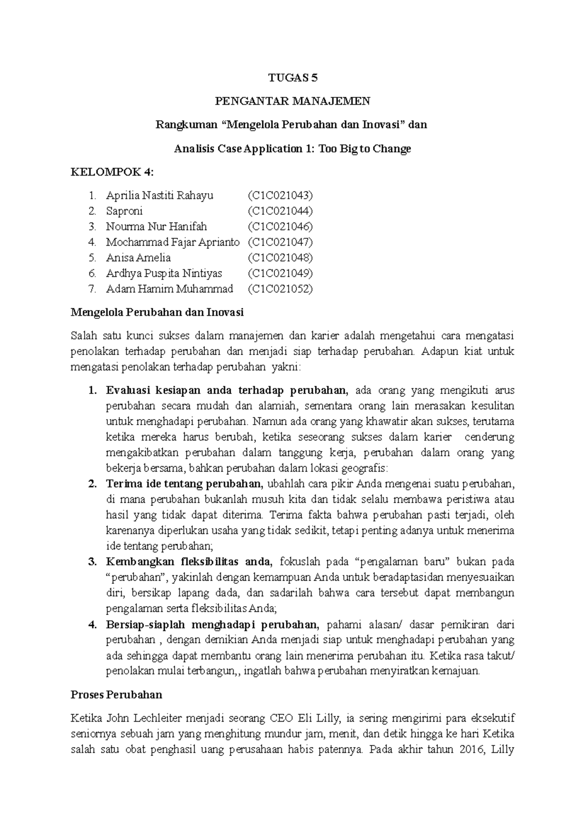 Makalah Pengantar Manajemen Mengelola Perubahan Dan Inovasi - TUGAS 5 ...