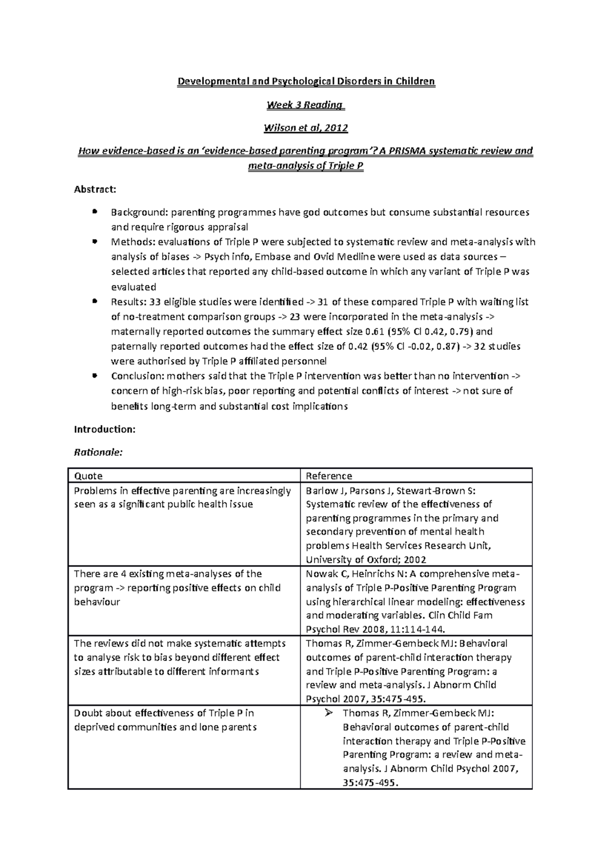 Wilson et al Notes - Developmental and Psychological Disorders in ...