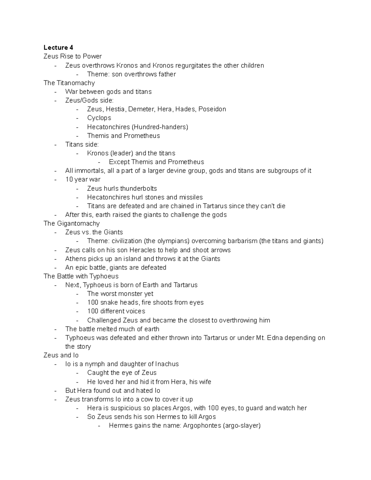 Classical mythology lecture 4 - Lecture 4 Zeus Rise to Power - Zeus ...
