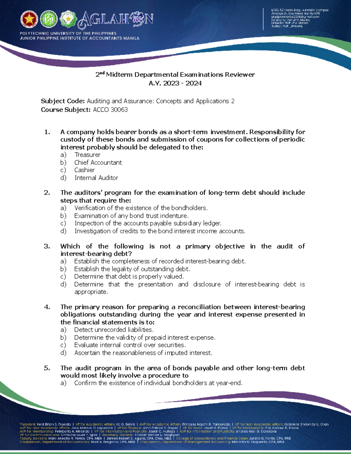 Auditing Midterm Simulation - 2 nd Midterm Departmental Examinations ...