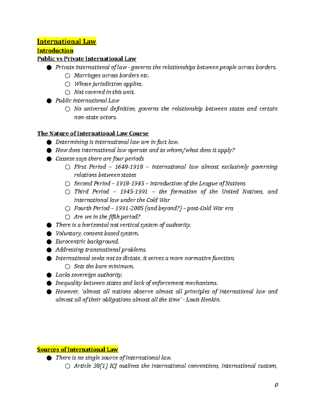 International Law - Lecture Notes - Summary Form - International Law ...