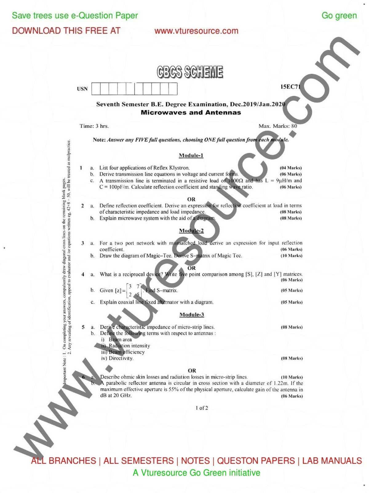 Sample/practice exam 14 August 2019, questions Microwaves and