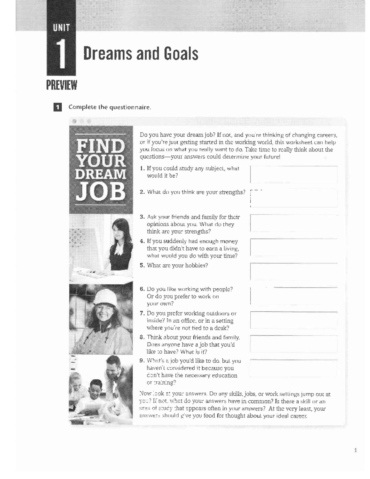 WB Unit 1 2143 Dreams and Goals PRTUITtl E Complete the