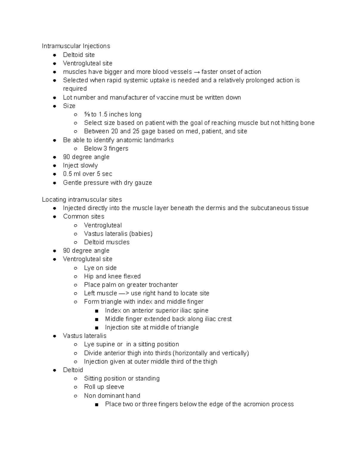 IM Injections and Vitamin K Intramuscular Injections Deltoid site Ventrogluteal site muscles
