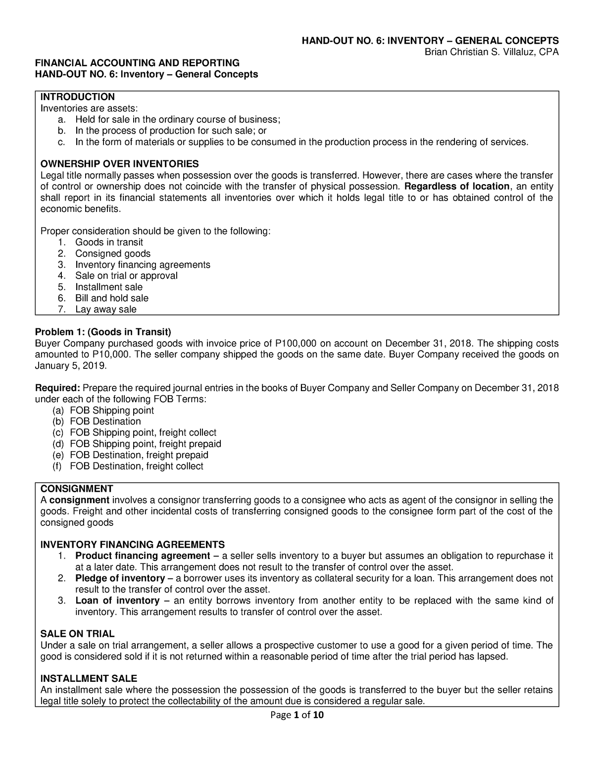 6-Inventory - sample problems - practice materials - Brian Christian S ...